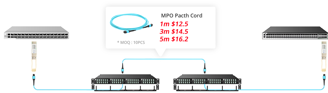 Connection for 100G QSFP28 SR4 （or 40G QSFP+ SR4）with  Fiber Enclosures